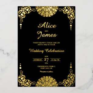 En Aluminium Invitation de mariage à motif floral mandala noir