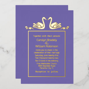 En Aluminium Invitation de Mariage de Lavande Gold Swans