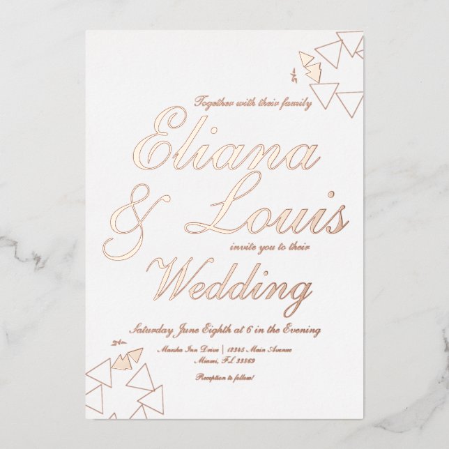 En Aluminium Invitation de Mariage de script géométrique Pressé (Recto)