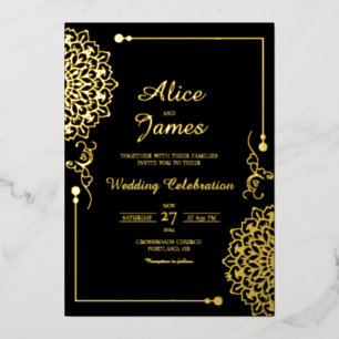 En Aluminium Invitation de mariage élégante avec feuille d'or n