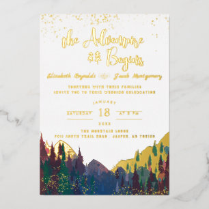 En Aluminium Invitation de mariage élégante Montagne dorée