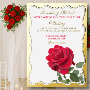 En Aluminium Invitation de mariage élégante rose rouge et feuil