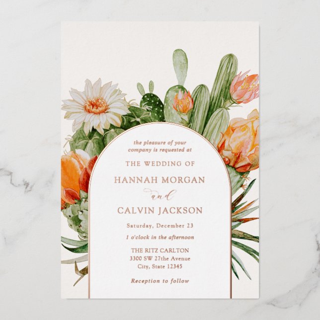 En Aluminium Invitation de Mariage Foil Cactus Boho (Recto)
