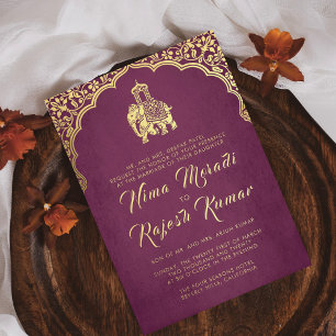 En Aluminium Invitation de mariage indien rouge or Ganesha