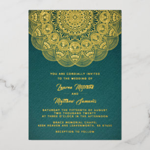 En Aluminium Invitation de mariage mandala or sous feuille d'or