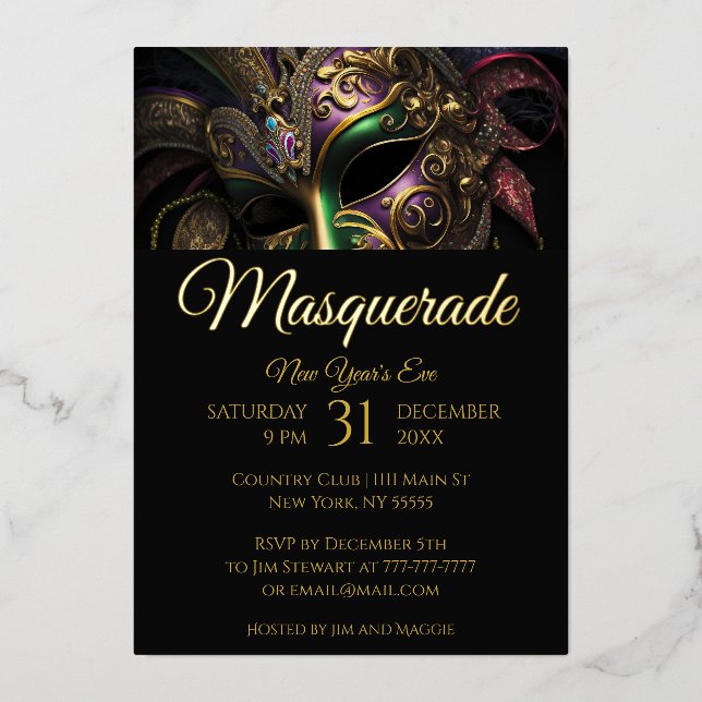 En Aluminium Invitation de masquerade dramatique (Recto)