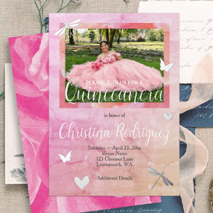 En Aluminium Invitation de Quinceañera Rose et Argent