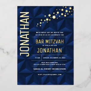 En Aluminium Invitation élégante Bar Mitzvah Navy avec feuille