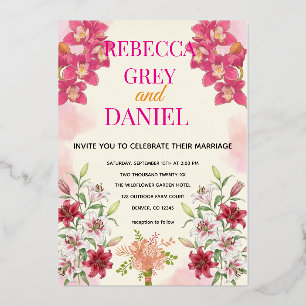 En Aluminium Invitation Florale Élégante aux Orchidées et Lys R