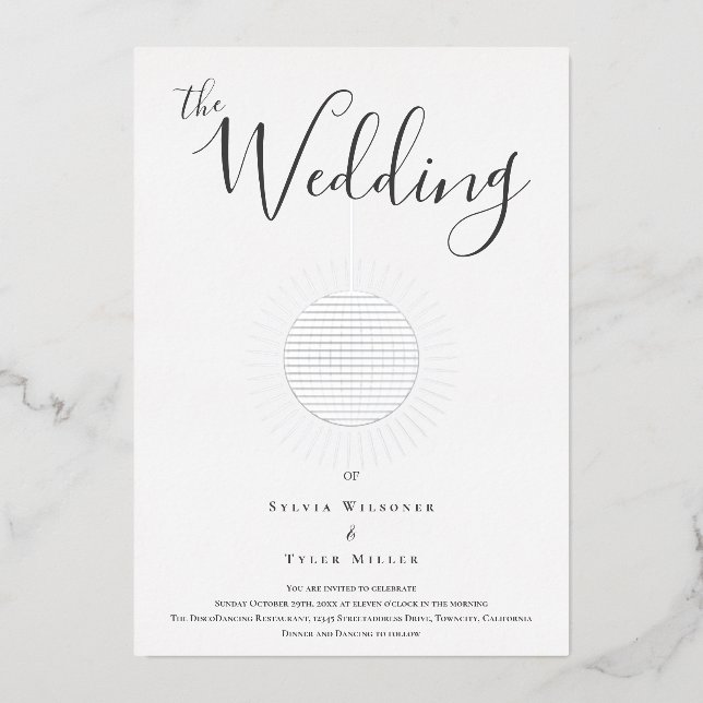 En Aluminium Invitation Mariage à bille Disco Argent (Recto)