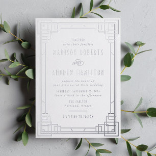 En Aluminium Invitation Mariage Art Déco moderne Silver Foil