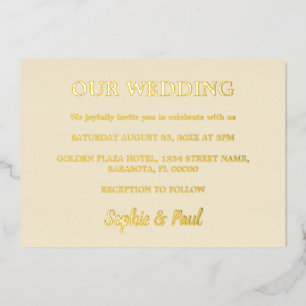En Aluminium Invitation Mariage Gold Foil Cream classique