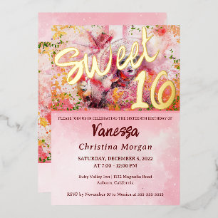 En Aluminium Invitation Masquée pour Sweet 16 avec Feuille de P