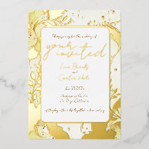 Invitation minimaliste aquarelle or et feuille