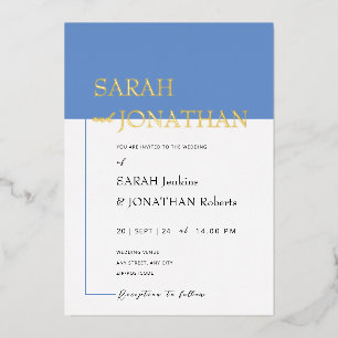 En Aluminium Invitation moderne bleu minimaliste avec feuille d