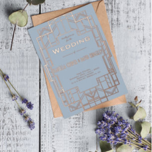 En Aluminium Invitation moderne deco bleu poussiéreux I à feuil