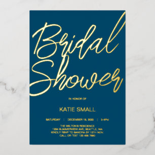 En Aluminium Invitation modifiable avec feuille d'or Navy