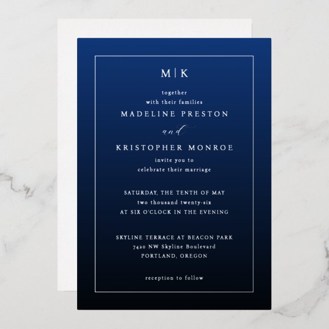En Aluminium Invitation officielle élégante bleu marine (Recto/Verso)