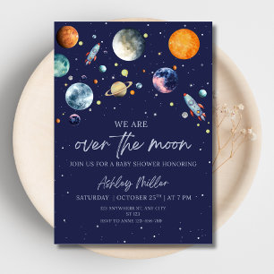 En Aluminium Invitation pour Baby Shower Over The Moon Boy, Esp