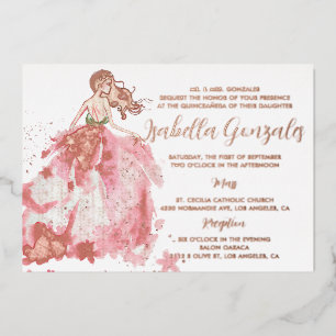 En Aluminium Invitation Quinceañera Robe Pailletée Rose Gold