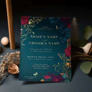 En Aluminium Invitation turquoise et rouge à huile florale à bi