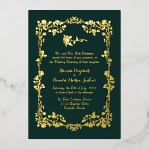 En Aluminium Kelly Green Ornate Rose Frontière Foil Invitation