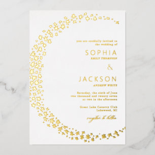 En Aluminium Lune des étoiles Mariage blanc Foil Invitation