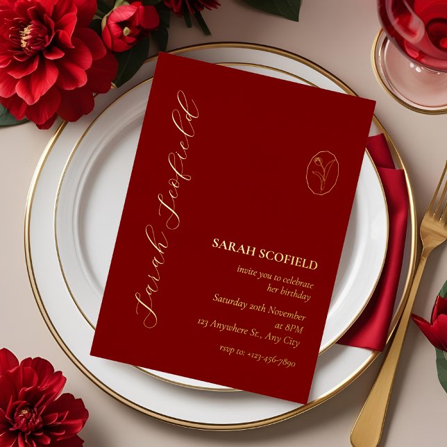 En Aluminium Luxe Red Birthday Foil Invitation (Créateur téléchargé)