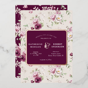 En Aluminium magenta jardin fleuri mariage feuille invitation