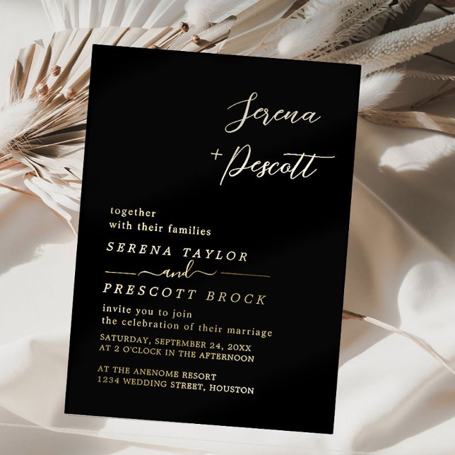 En Aluminium Mariage noir moderne Véritable Invitation Foil (Créateur téléchargé)