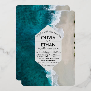 En Aluminium Marine bleu vagues côtier Mariage Foil Invitation