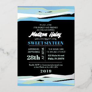 En Aluminium Marine Fuchsia Sweet sixteen 16 Invitation Argent