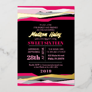 En Aluminium Marine Fuchsia Sweet sixteen 16 Invitation Rose or