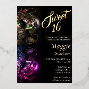 En Aluminium Mascarade de Soirée Invitation Sweet 16 Feuille