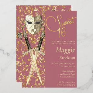 En Aluminium Masquerade médiévale Sweet 16 Invitation