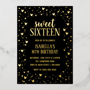En Aluminium Minnie Mouse Gold Sweet 16 Invitation