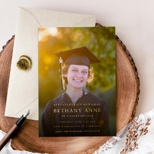 En Aluminium Moderne Graduation Photo Gold Foil Invitation