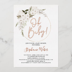En Aluminium Oh Baby floral vrai or rose Foil Invitation