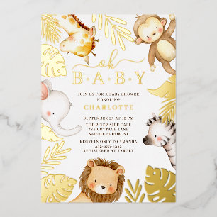 En Aluminium Oh Baby Jungle Baby shower Foil Invitation