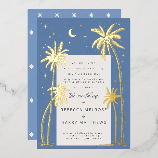 En Aluminium Palmier céleste bleu mariage Invitation Foil (Recto/Verso)