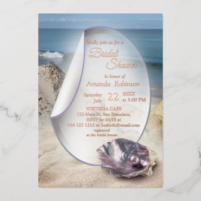 En Aluminium Perles sur la plage Foil Invitation (Recto)