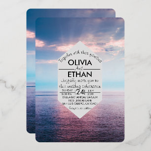 En Aluminium Plage de mer bleu ciel Mariage Foil Invitation