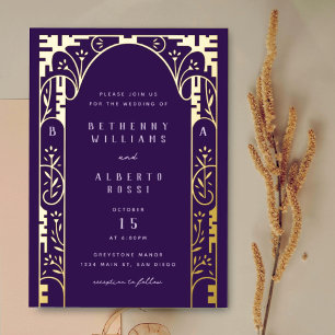 En Aluminium Purple Foil Art Nouveau Arch Foil Invitation