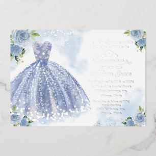 En Aluminium Quinceanera Invitation Floral Blue Gown Argent