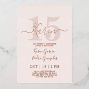 En Aluminium Real Rose Gold feuille Quinceañera Invitation