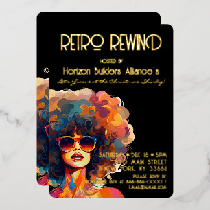 En Aluminium Retro Rewind Gold Christmas Party Invitation