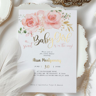 En Aluminium Rose Blush Floral Baby shower Invitation fille