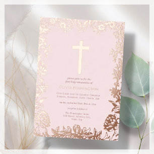 En Aluminium Rose Doré Invitation à la première communion