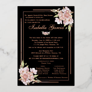 En Aluminium Rose Gold Floral Quinceañera Invitation d'annivers