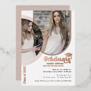 En Aluminium Rose Gold Graduation 2 Photos Foil Invitation